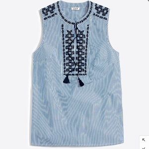 J Crew Embroidered Striped Sleeveless Top